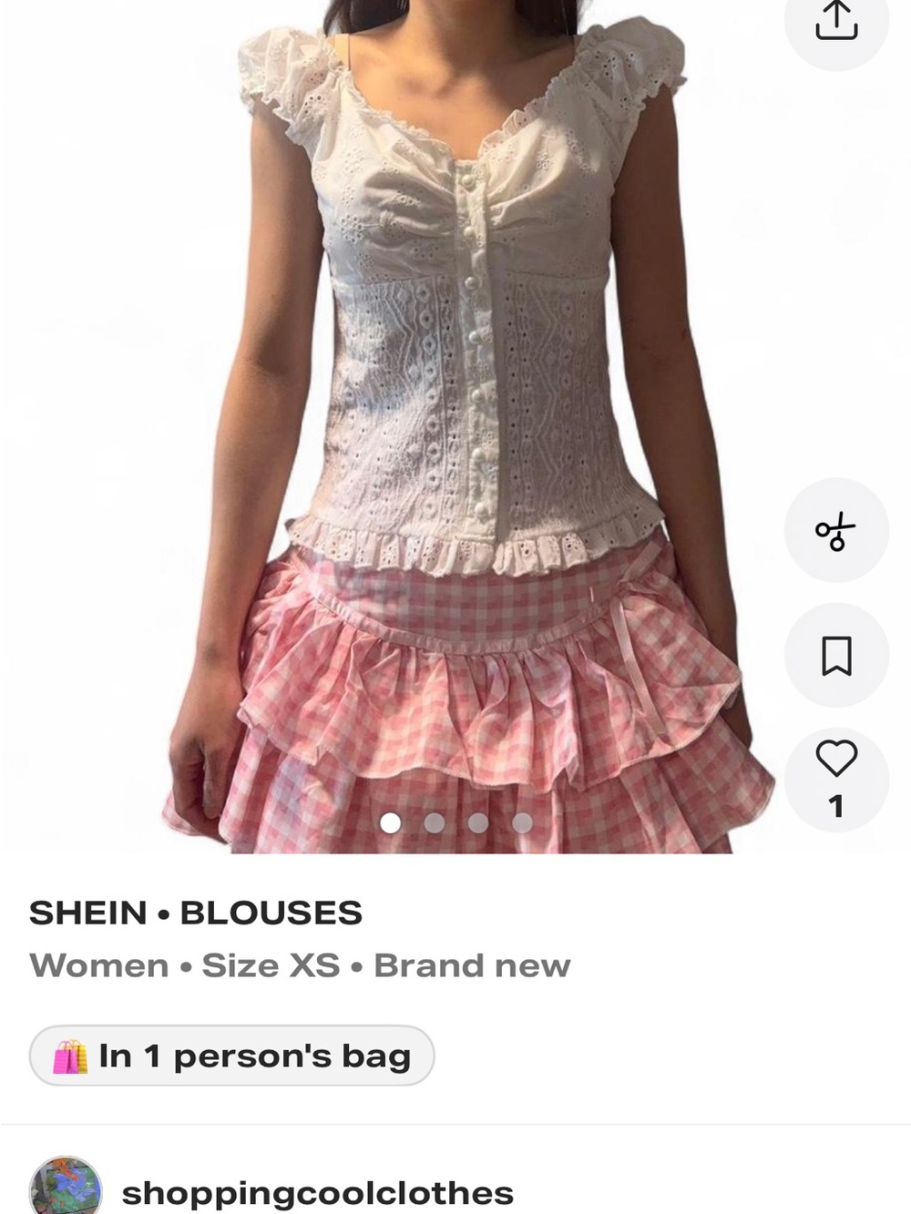 SHEIN White Eyelet Button-Down Cap Sleeve Top